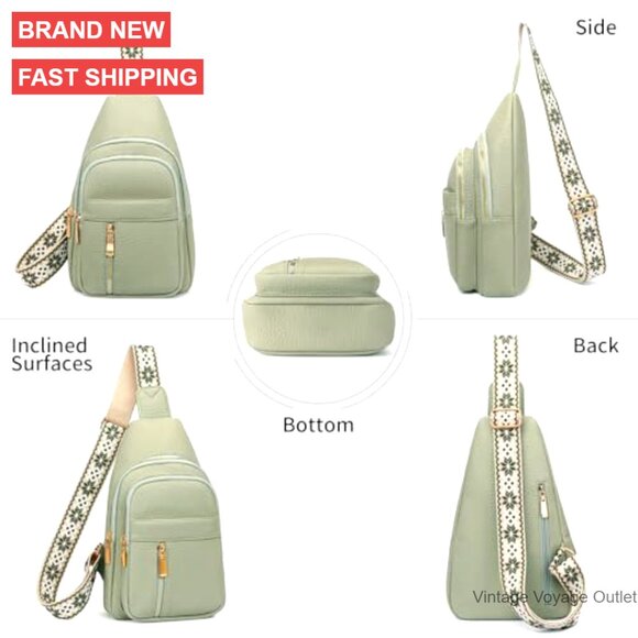 Vegan Leather Crossbody Bag Adjustable Strap Multi-Pocket Fanny Pack - Picture 6 of 6